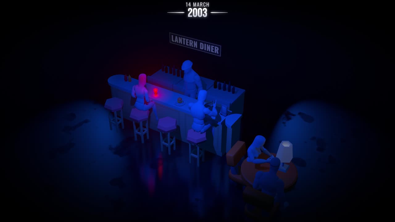 3D diorama of a diner at night